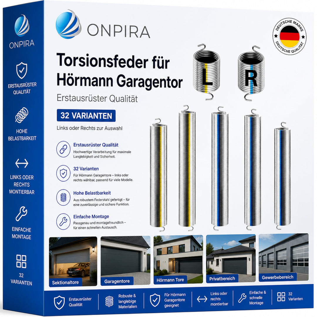 Torsionsfeder für Hörmann Garagentor in 32 Varianten Links oder Rechts zur Auswahl Erstausrüster Qua