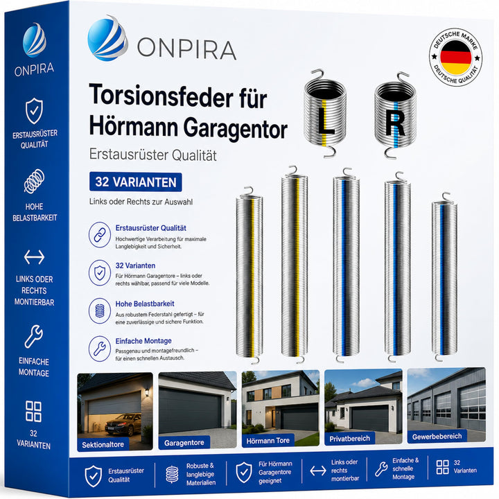 Torsionsfeder für Hörmann Garagentor in 32 Varianten Links oder Rechts zur Auswahl Erstausrüster Qua
