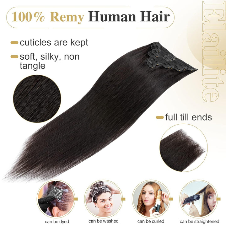Elailite Clip in Extensions, Haarverlängerung Echthaar Extensions Haarteile 8 PCS Doppelt Tressen 40