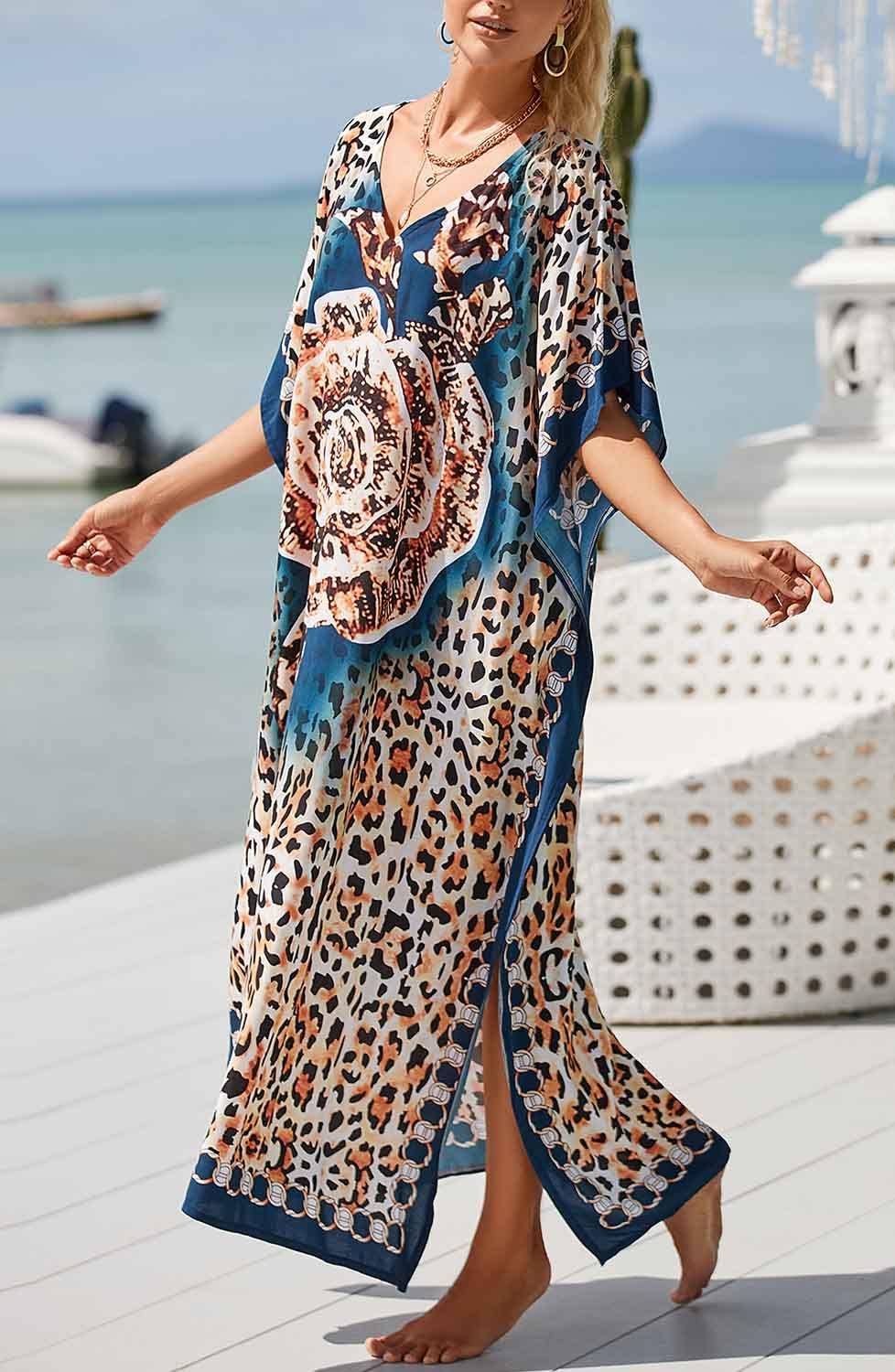 Orshoy Damen Strandkleid Bikini Cover Up V Ausschnitt Kleid Freizeitkleid Sommerkleid Sommer Lang Ma