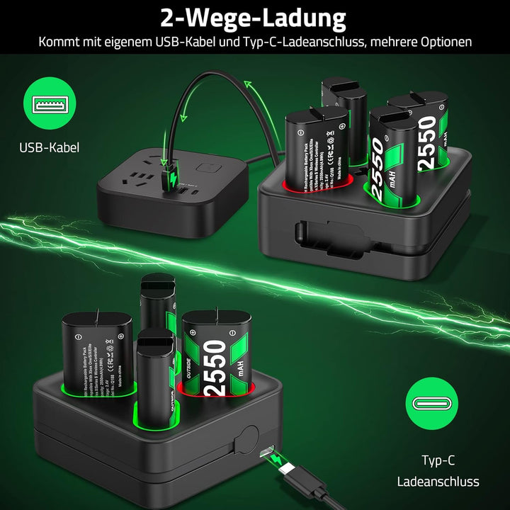 4 Stück Akku für Xbox Series X/S/Xbox One Controller, Akku Ladestation mit LED-Anzeige, Hoher Kapazi