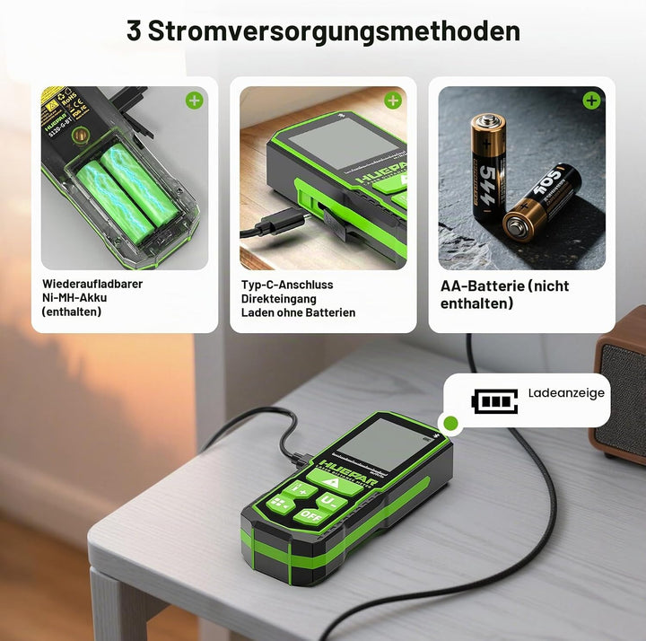 120 m Bluetooth-fähiges grünes Laser-Entfernungsmessgerät mit Winkelsensor, Huepar Laser-Entfernungs