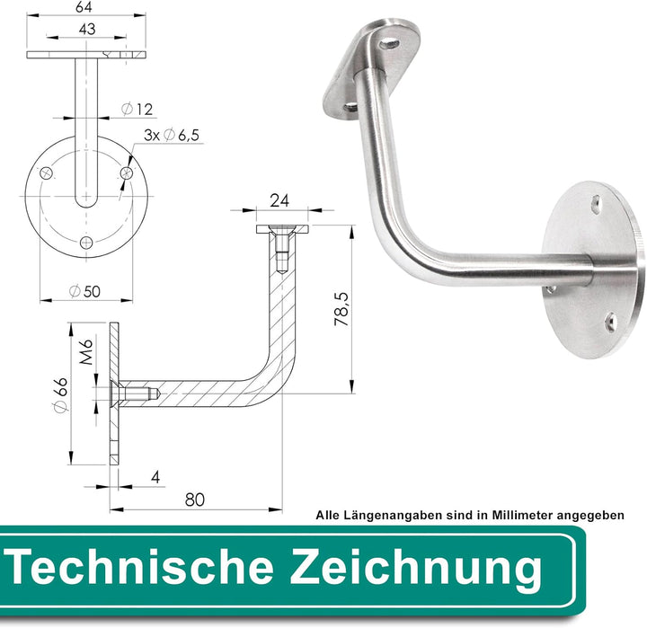 PRIOstahl Handlaufhalter Handlauf Wandhalter Handlaufstütze - 4 x Handlaufträger Flach an die Wand z