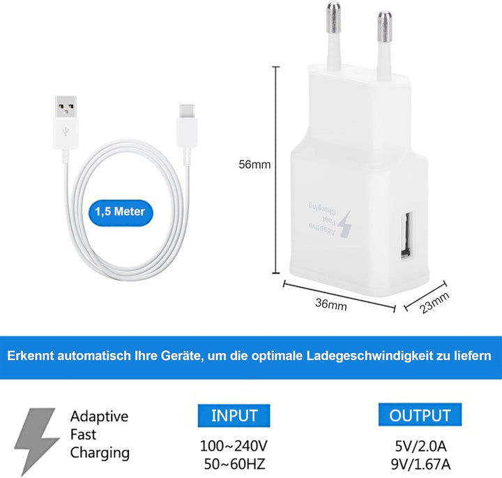 KAIMENGLONG 2er-Pack Adaptives Schnell Ladegerät Schnellladegerät Netzteil mit 1,5m USB Typ C Ladeka