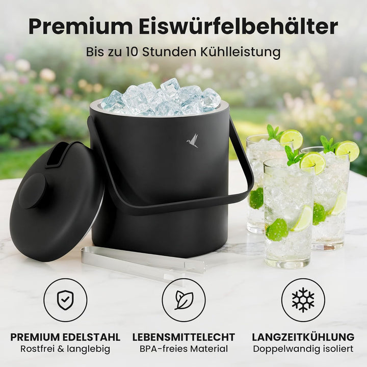 Beyond Eiswürfelbehälter mit Deckel und Zange 100% bpa frei aus Edelstahl - Eiswürfelkühler, doppelw