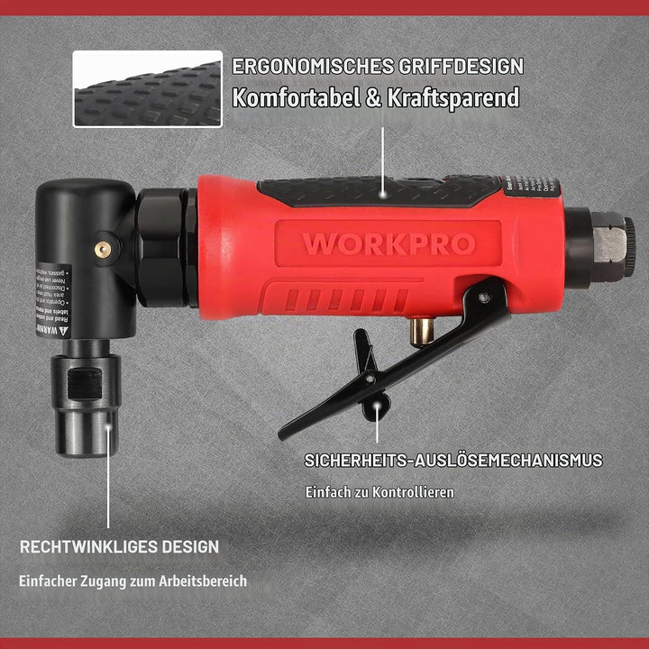 WORKPRO Druckluft Stabschleifer 90° Winkel Schleifer 1/4" (6,3mm) Druckluftschleifer, Druckluft Wink