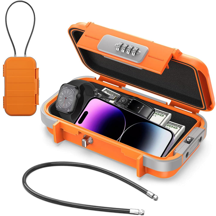 Lock Tresor Wasserdicht, 4 Stellig Zahlencode Tragbarer Sicherheitsbox mit 6MM Dicker Abnehmbarem Dr