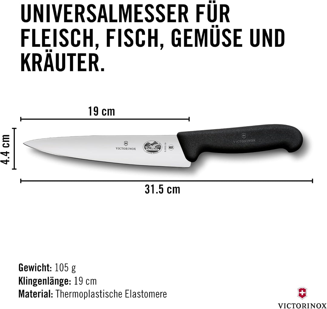 Victorinox Fibrox Kochmesser, Breites Universalmesser für Fleisch, Fisch, Gemüse und Kräuter, 19 cm,