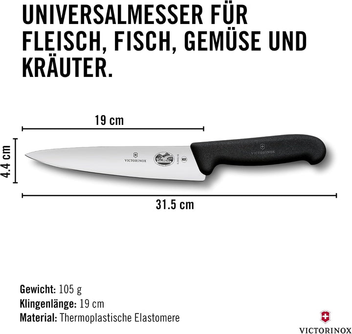 Victorinox Fibrox Kochmesser, Breites Universalmesser für Fleisch, Fisch, Gemüse und Kräuter, 19 cm,