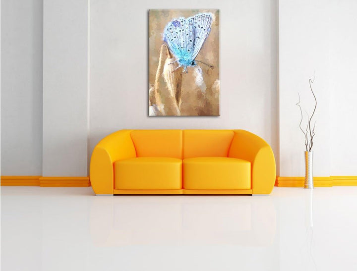 Pixxprint Blauer Schmetterling als Leinwandbild/Grösse: 100x70 cm/Wandbild/Kunstdruck/fertig bespann