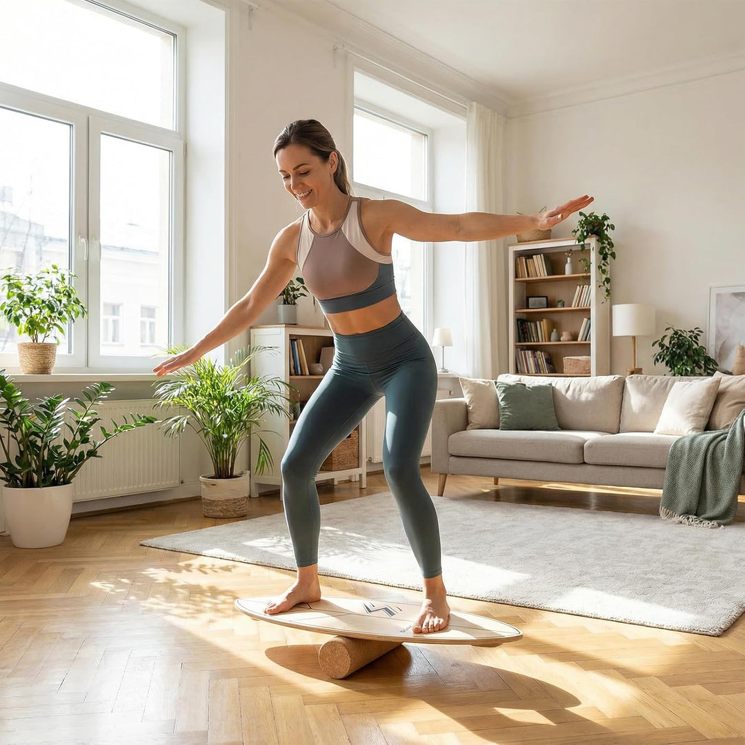 COSTWAY Balance Board mit Korkrolle, 77 cm Wackelbrett in Blattform, Gleichgewichtstrainer aus FSC-z