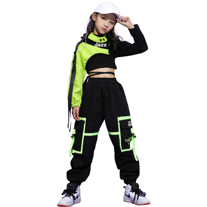 LOLANTA Hip Hop Kleidung Mädchen, Teenager Jazz Tanz Outfit,Bauchfreies Oberteil Cargohose Kleidungs
