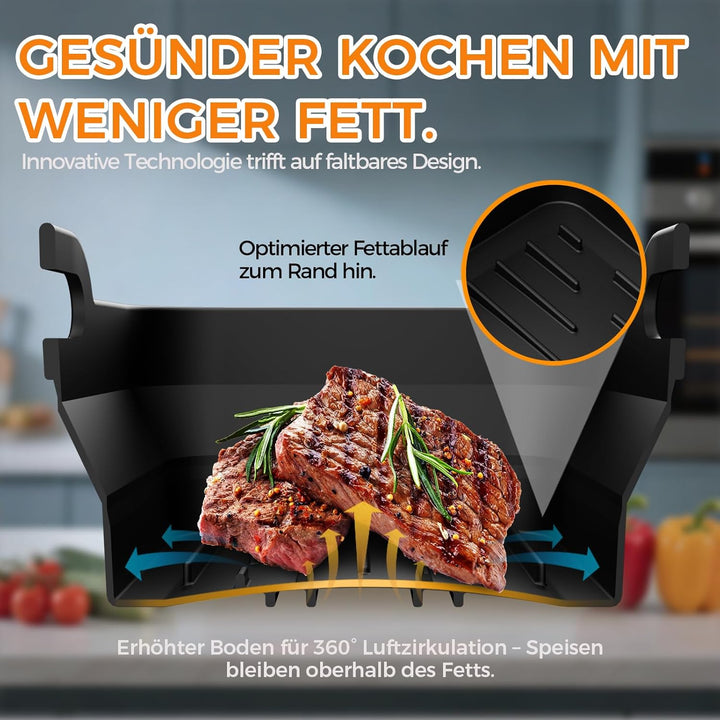 Heissluftfritteuse Zubehör für Ninja Foodi Flexdrawer 10,4L AF500EU & AF500EUCP - 3x Faltbare Siliko