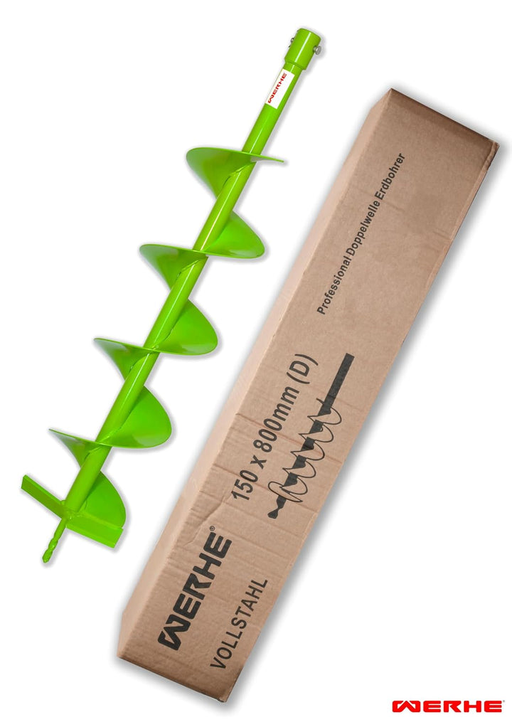 WERHE® Profi Bohrer VollStahl, Erdbohrer für bohrmaschine 150 mm extrem robust mit Stihl Adapter - P
