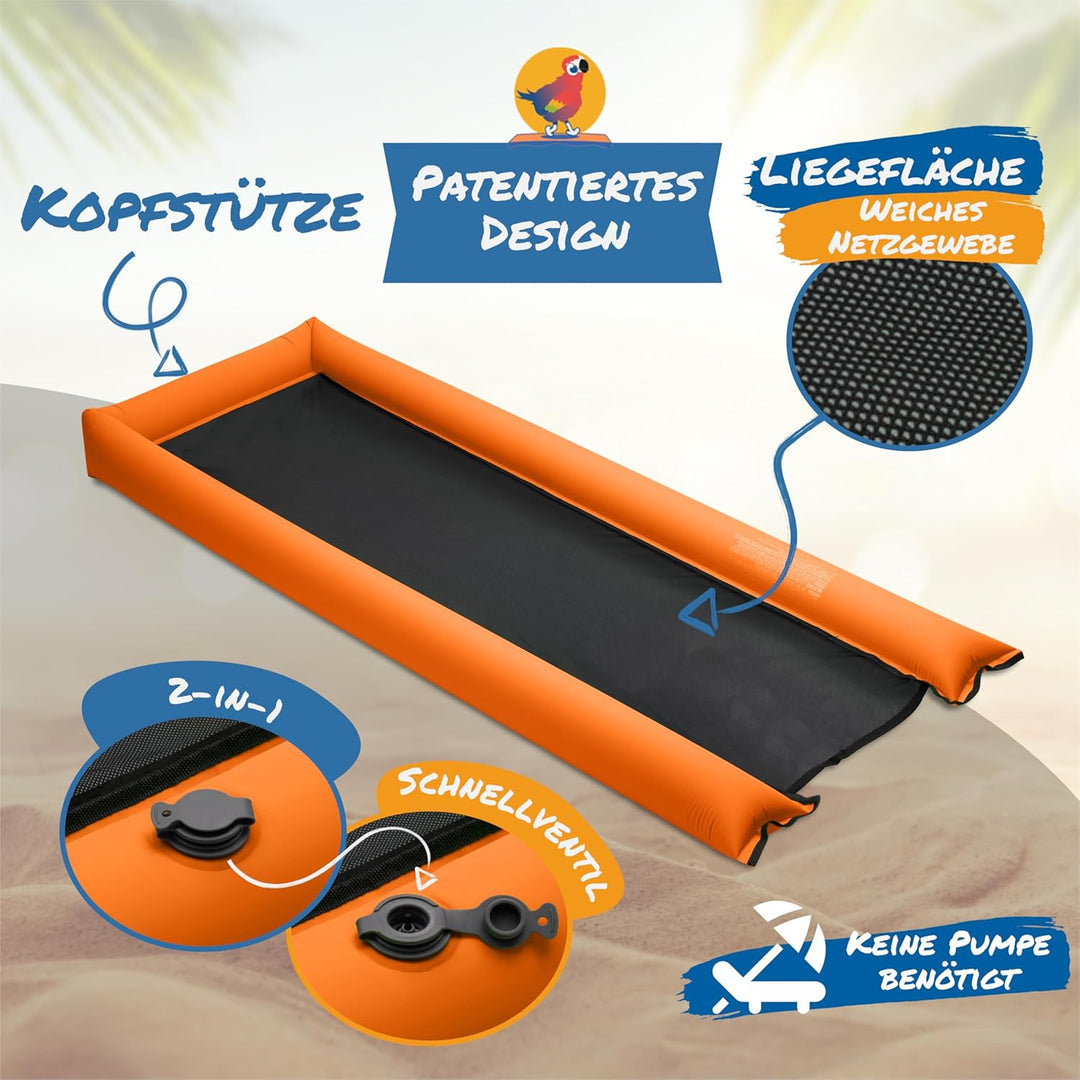 Floaty® Net Bed, Wasserhängematte & Transport Bauchtasche, aufblasbare Pool Luftmatratze mit Liegene