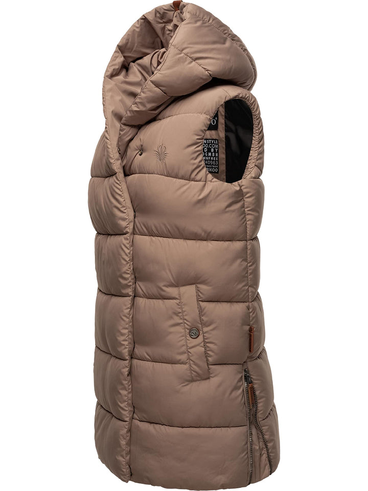 Navahoo warme Damen Winter Steppweste lang mit Kapuze Madilynaa XS-XXL XXL Dark Taupe, XXL Dark Taup