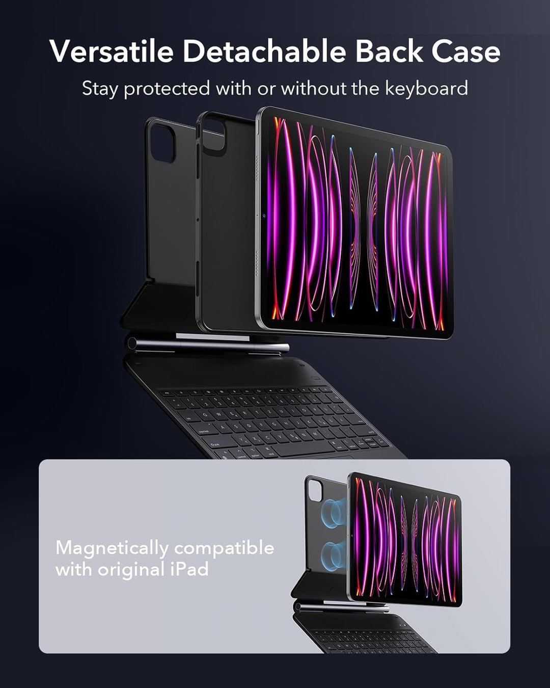 ESR Magnetische Keyboard Hülle, iPad Tastatur Hülle für iPad Pro 12.9 2022, magnetischer Ständer, Po