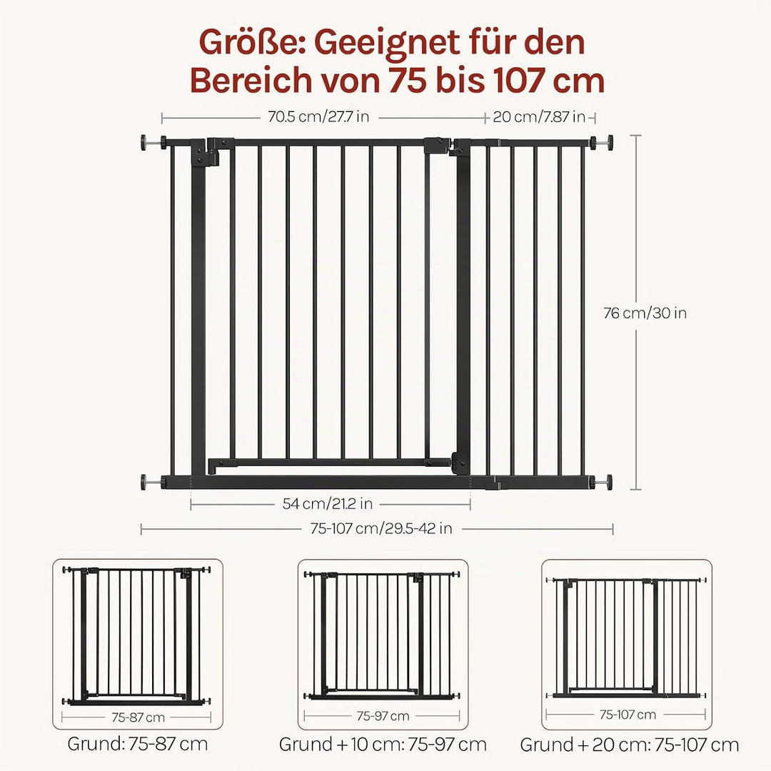WOLTU Treppenschutzgitter, Türschutzgitter, Absperrgitter, inkl. 2 Verlängerungen von 10 cm, 75-107