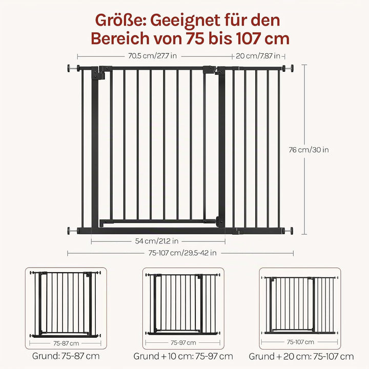 WOLTU Treppenschutzgitter, Türschutzgitter, Absperrgitter, inkl. 2 Verlängerungen von 10 cm, 75-107