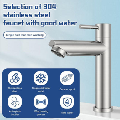 FENYW Wasserhahn Bad, Waschtischarmatur nur Kaltwasser aus Verchromtem Edelstahl mit 80CM Anschlusss