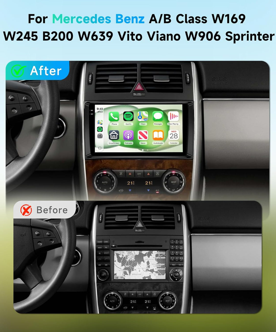Rimoody 4G+64G Android Autoradio für Mercedes Benz A/B Class W169 W245 B200 W639 Vito Viano W906 Spr