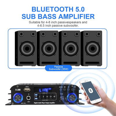 4 Kanal Mini Verstärker, 1200 W HiFi-Verstärker, Bluetooth 5.0-Stereoverstärker, UKW-Radio, tragbare