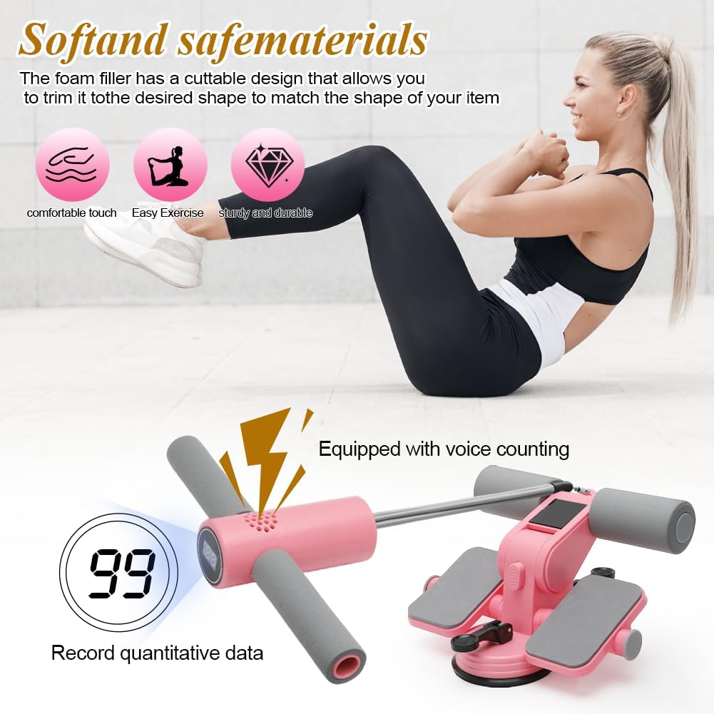 Tragbare Sit Up Bar, Selbstsaugende Sit-Up-Hilfe mit Zugseil und Saugnäpfen, Bauchtrainer für Zuhaus