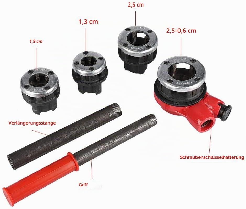 Rohrgewindeschneidsatz, 4 Gewindeschneidkluppensatz, manuelle Klempnerrohr-Gewinde-Kit, 1/2 ", 3/4",