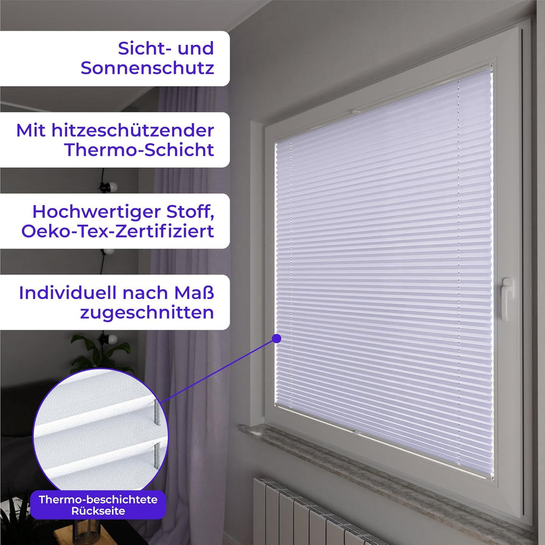 SchattenFreude Thermo-Plissee nach Mass für Fenster & Tür (Hitzeschutz zum Anschrauben), Hitzeschutz