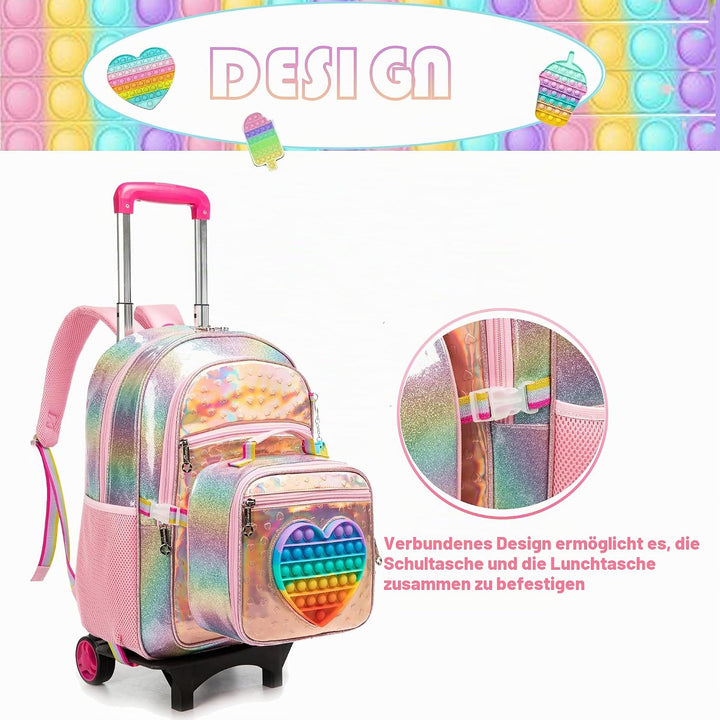 HTgroce Pop Push It Schulranzen Mit Rollen, Toy Schulranzen Trolley Pop Kinder, Fidget Trolley Rucks