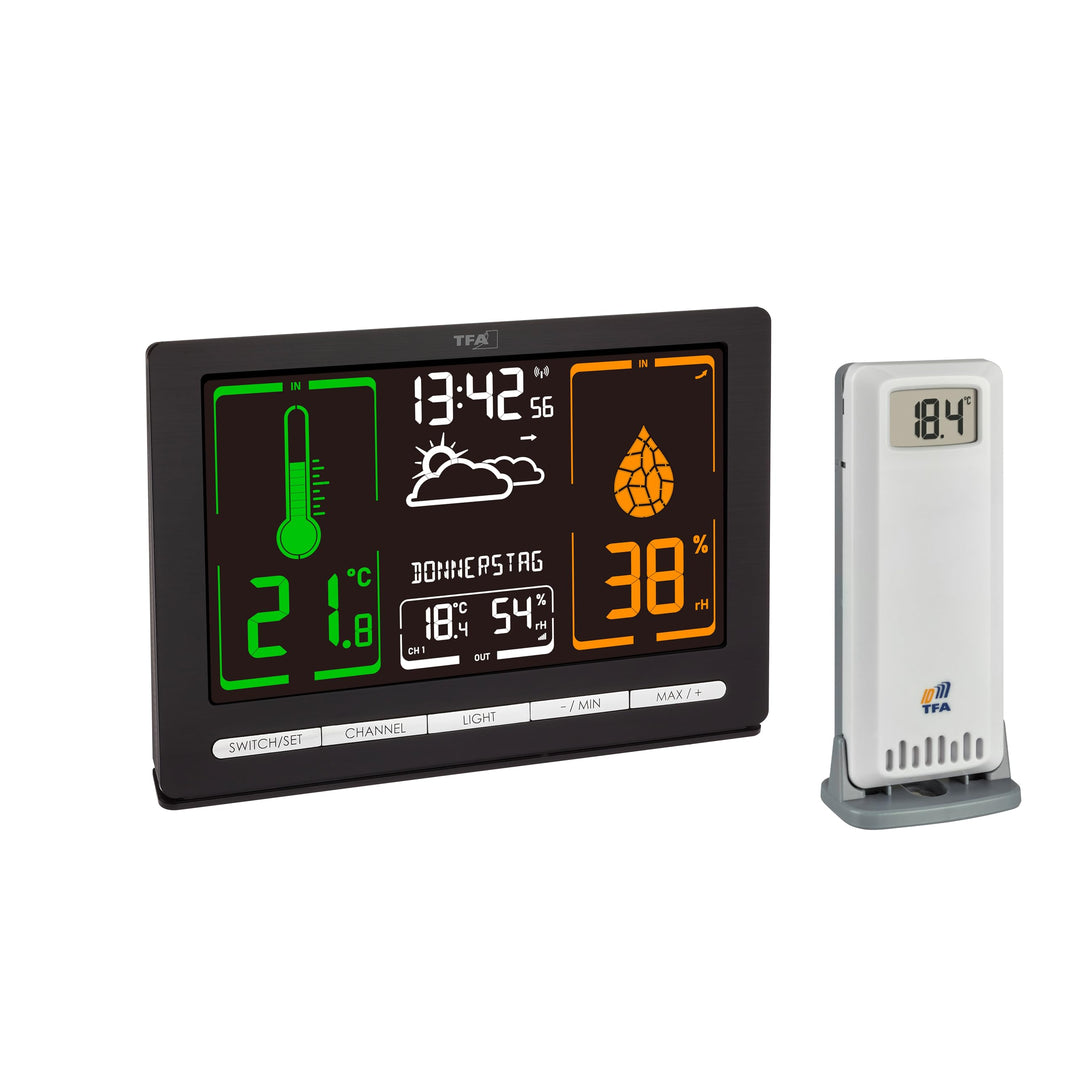 TFA Dostmann Digitale Funk Wetterstation METEOchrome, 35.1132, gut ablesbaren VA-Display, Wettervorh