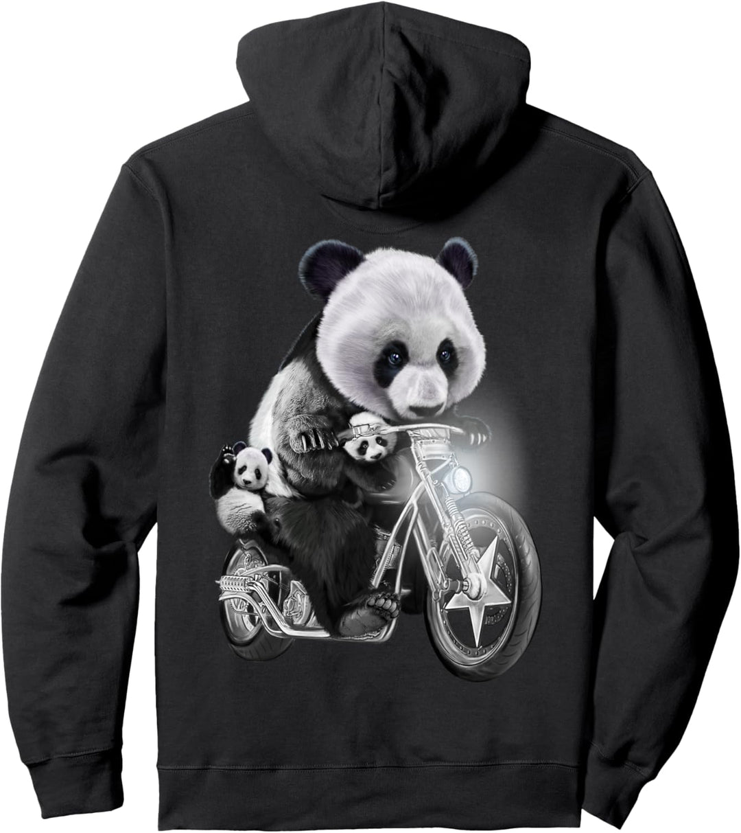 Riesenpanda mit Jungen, die Motorräder fahren Pullover Hoodie