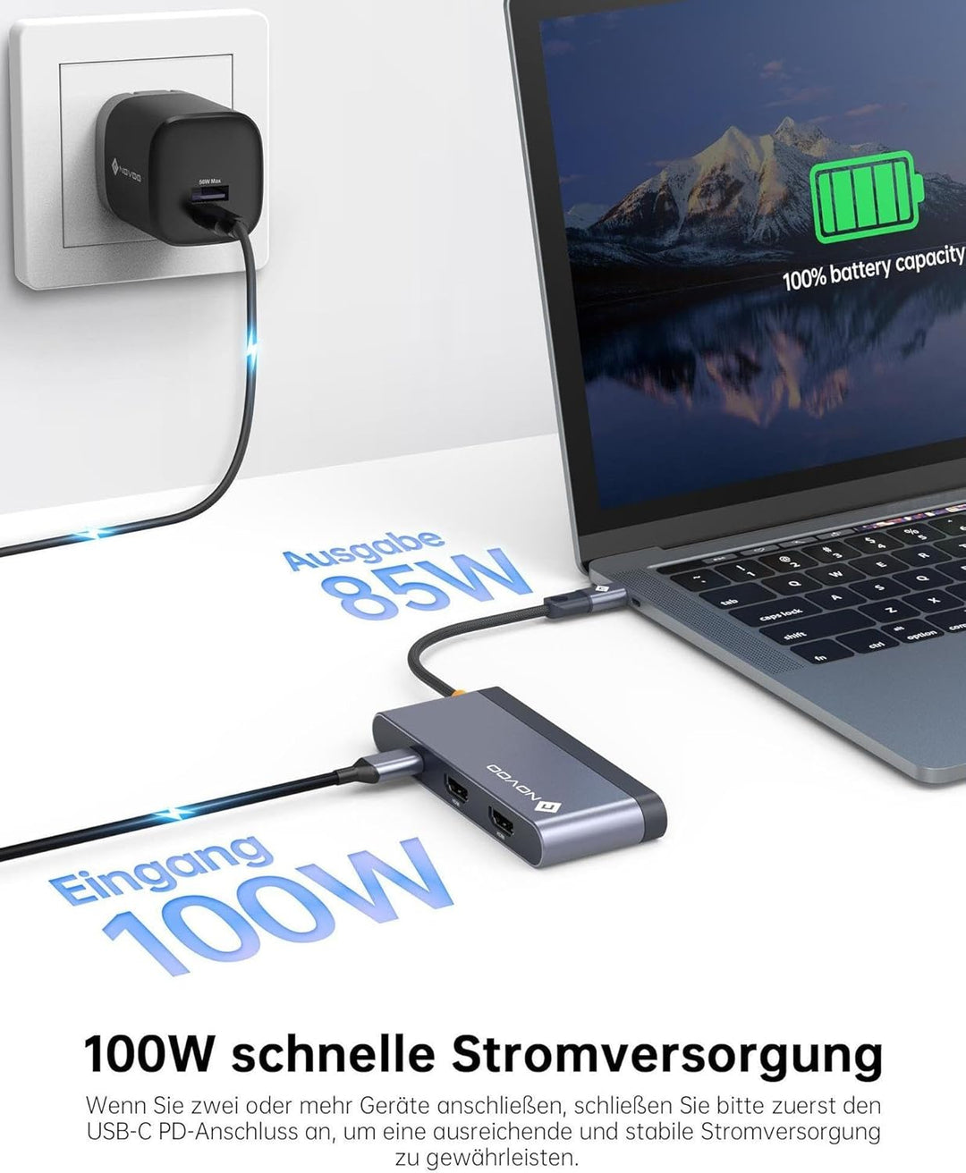 NOVOO USB C Docking Station 4K@60Hz Dual HDMI USB C Hub Adapter mit 2 HDMI 4K@60Hz,PD 100W Schnellla