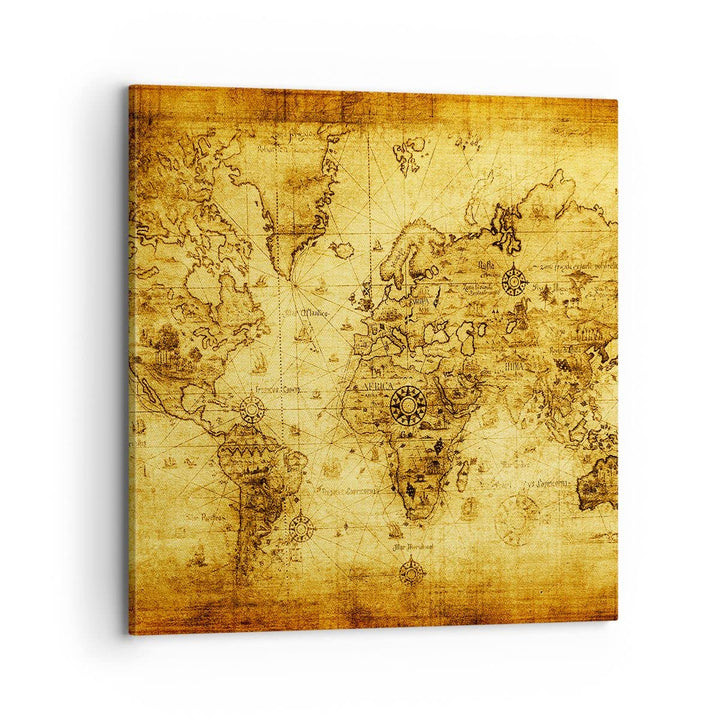 Bilder auf Leinwand 70x70cm Leinwandbild mit Rahmen Karte Welt Kontinente Gross Wanddeko Bild Schlaf