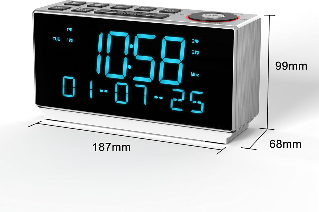 DAB+ & FM-Radiowecker mit Bluetooth, 40 Voreinstellungen, Kopfhörer, Dual-Weck mit Schlummer und Sch
