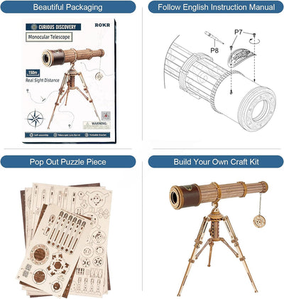 ROKR 3D Holzpuzzle Monokulares Teleskop Holz Modellbau Wissenschaft Geschenke für Erwachsene Kinder