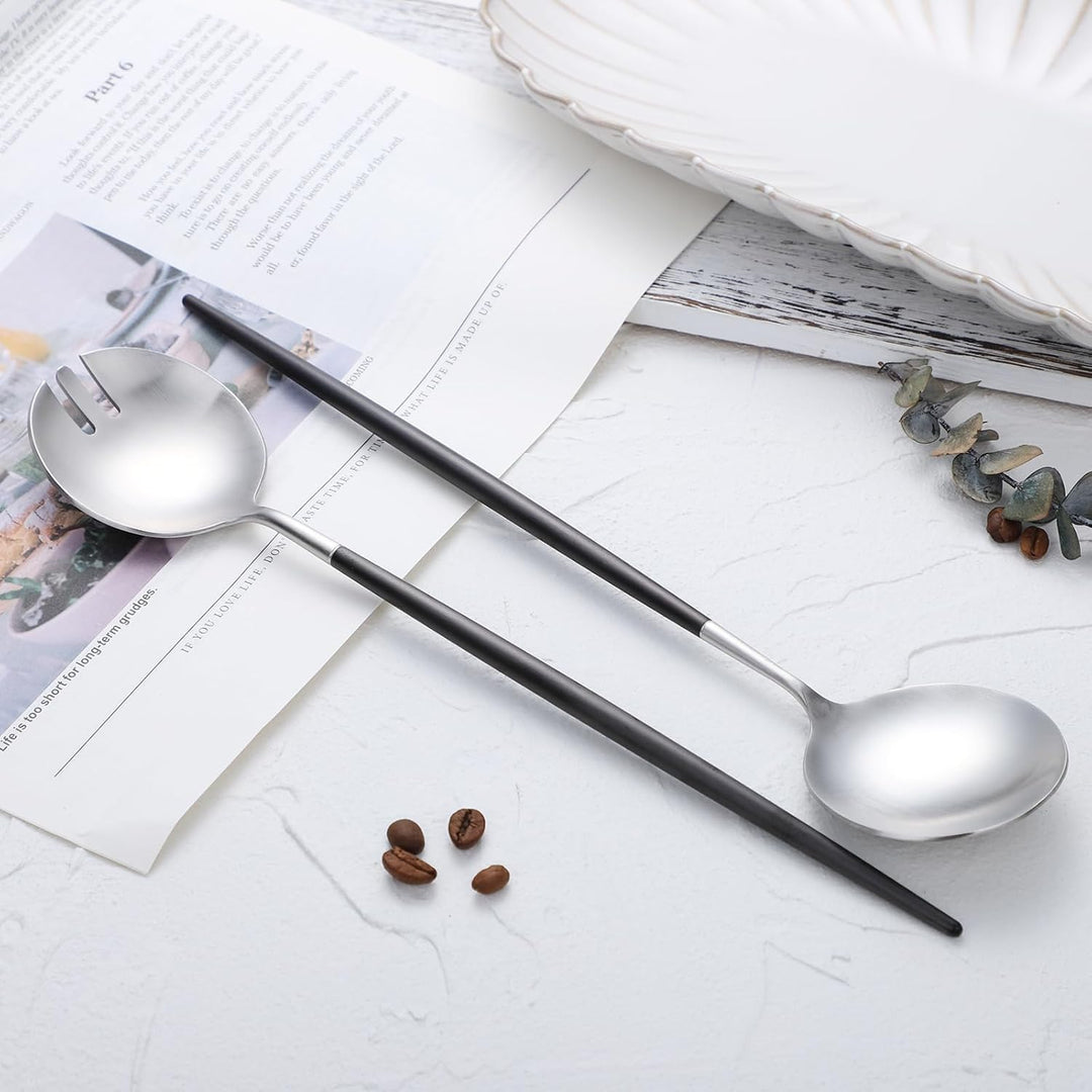 Salatbesteck, Löffel und Gabel, 29 cm, 18/10 Edelstahl, Titanbeschichtung (schwarz silber) Schwarz/S