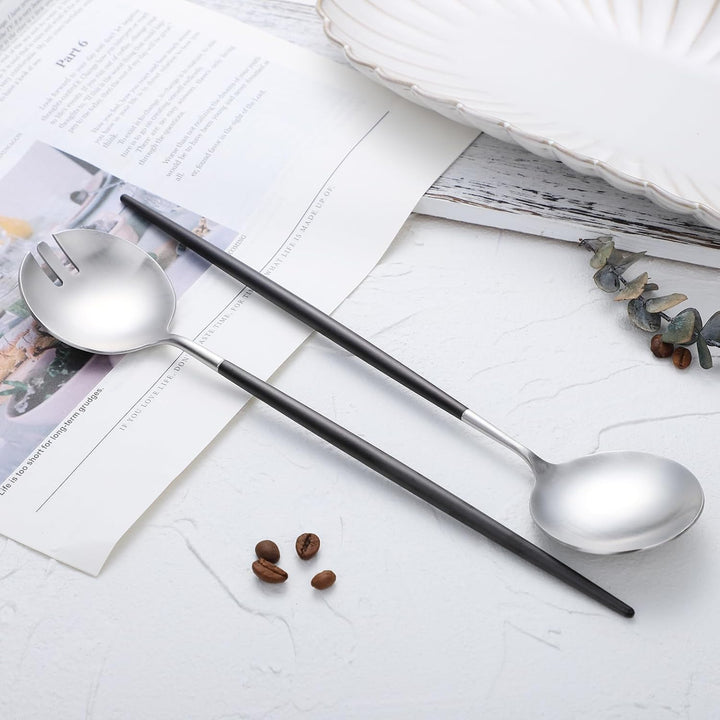 Salatbesteck, Löffel und Gabel, 29 cm, 18/10 Edelstahl, Titanbeschichtung (schwarz silber) Schwarz/S