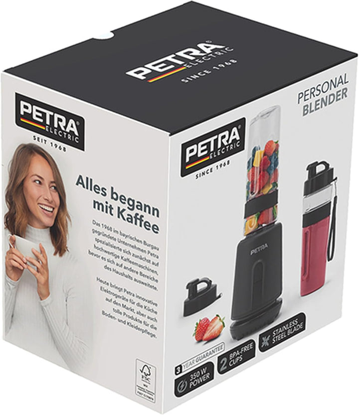 Petra Smoothie Maker To Go 350W, Standmixer mit 2 Sportflaschen (600ml), Mixer für Smoothies mit Ede