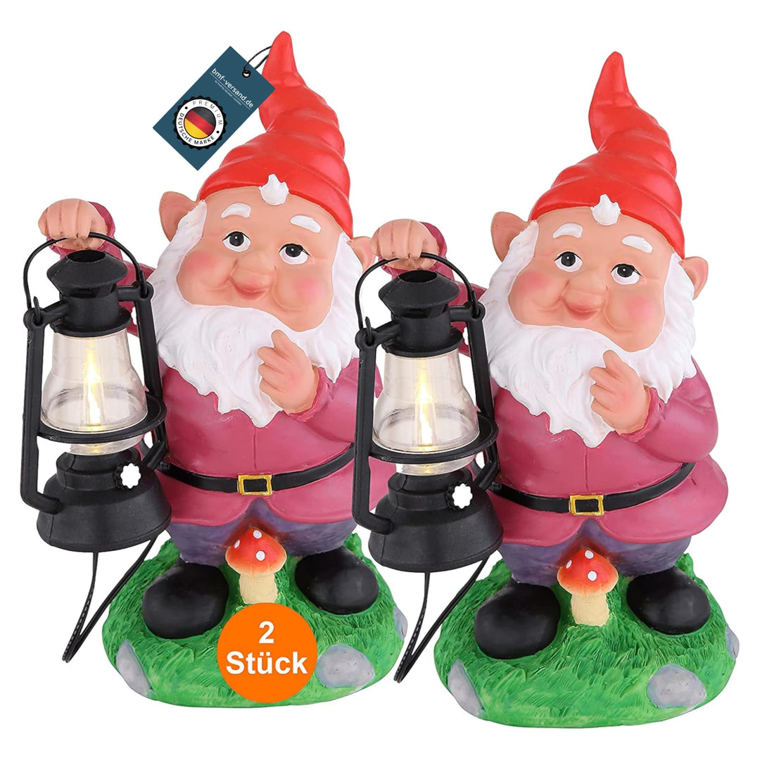 bmf-versand® LED Solar Gartenzwerg lustig - Gartenfigur mit Licht wetterfest - Solarlaterne Zwerg -