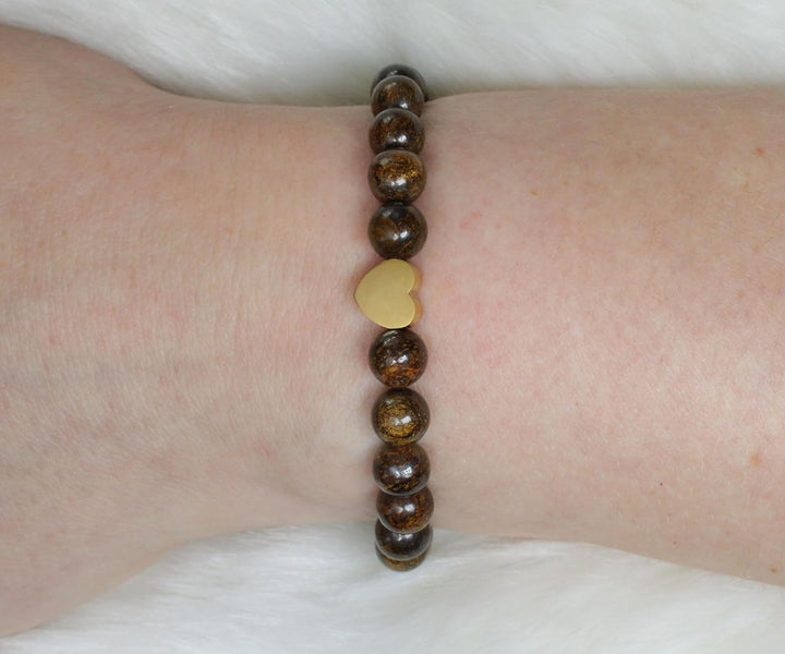 Echtes Edelstein Armband mit 6mm Perlen und Edelstahlherz - verschiedene Längen - Heilstein Schutzst