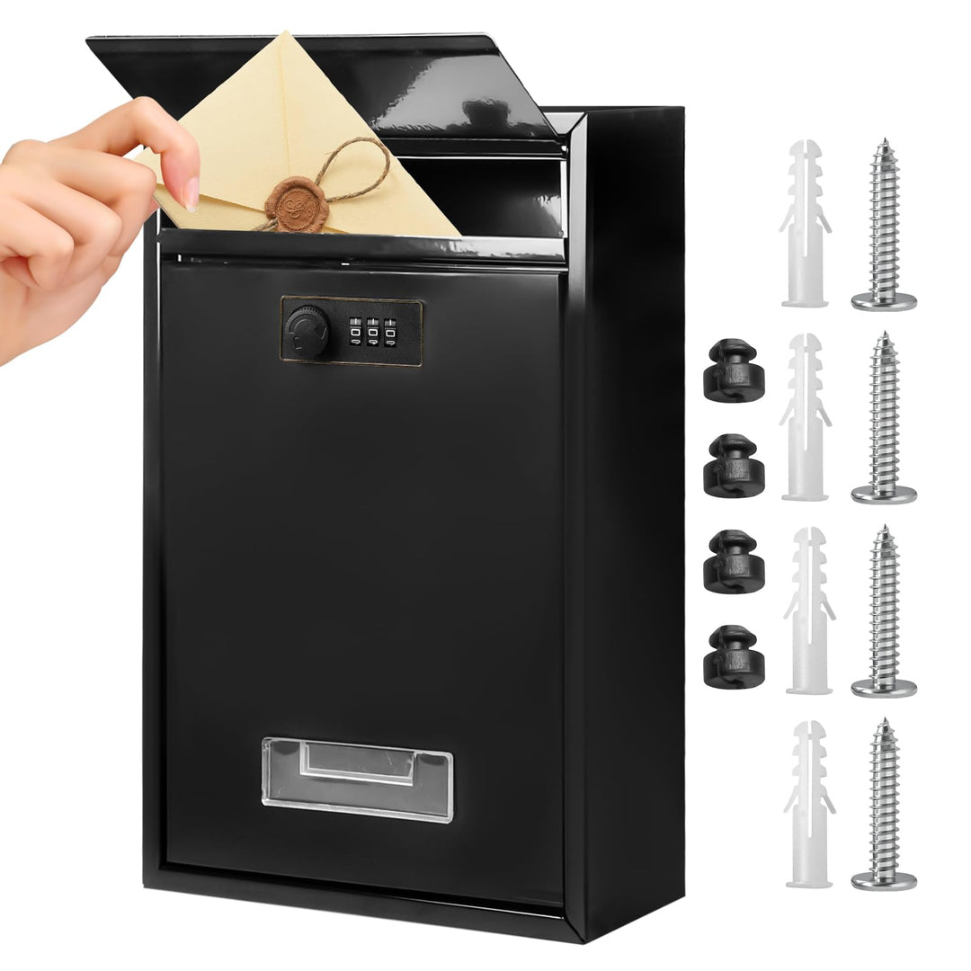 Wandmontage Briefkasten, Grosser Briefkasten mit Sichtfenster, Sicherheitsbriefkasten mit Zahlenschl