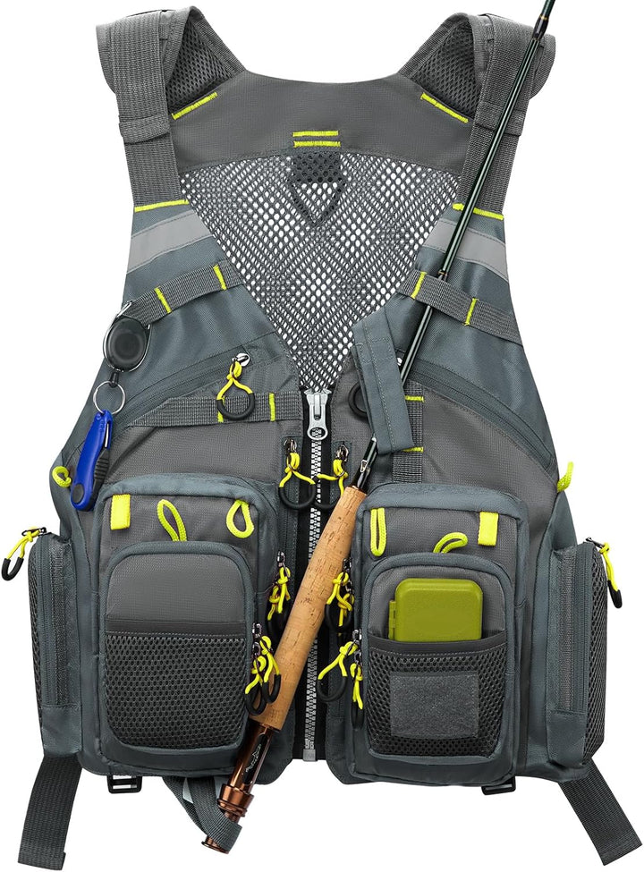 Gonex Angel Weste Herren verstellbare Arbeitsweste mit Mehreren Taschen für Angeln Fliegenfischen Ou