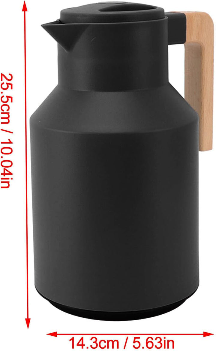 1 L Kaffee Isolierkanne, Kaffee Thermokanne mit Deckel und Holzgriff, Doppelwandige Vakuum Wärmespei