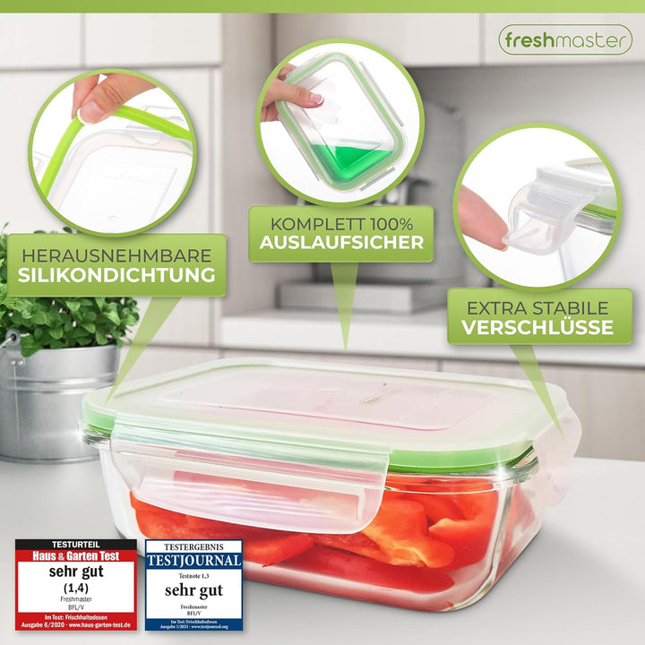 Fresh Master Frischhaltedose Glas Set - Testurteil: SEHR GUT - 100% auslaufsichere + luftdichte Vorr