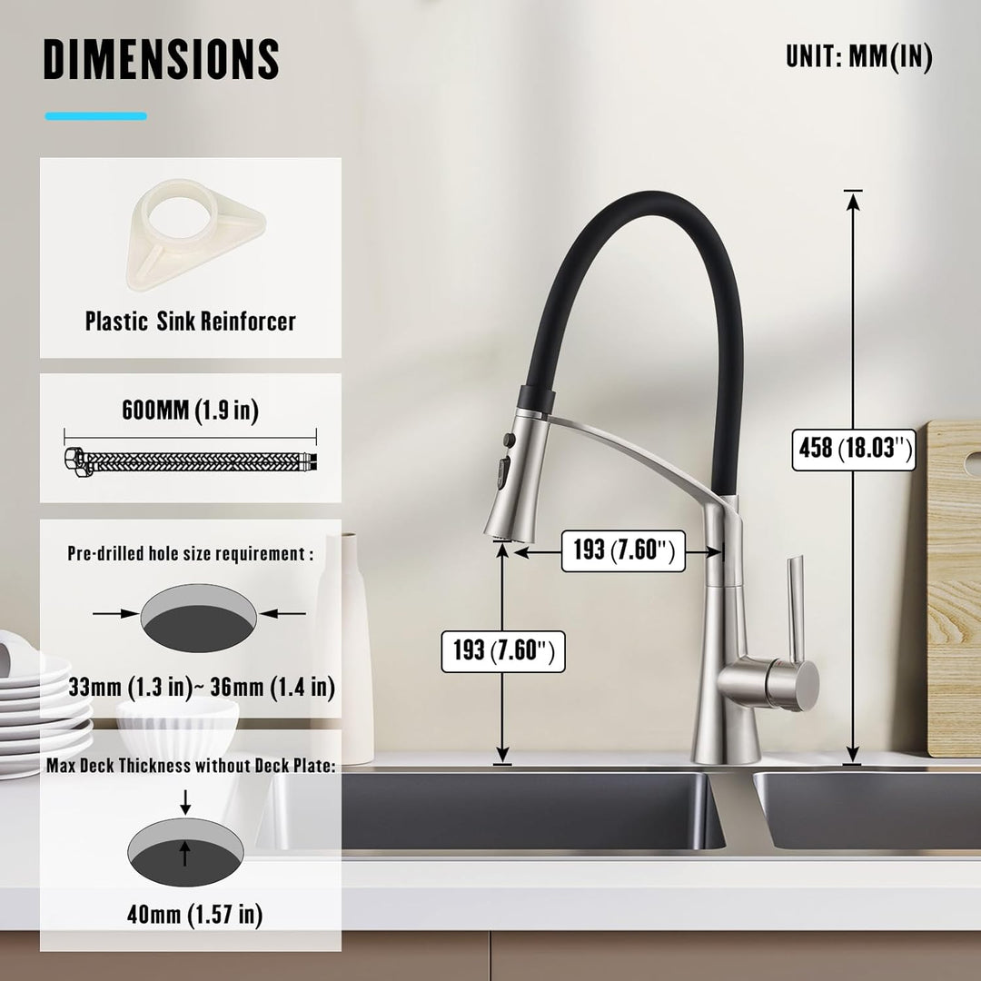 CREA Wasserhahn Küche mit 2 Funktionen Brause, Küchenarmatur mit Ausziehbarer Brause, 360° Drehbare