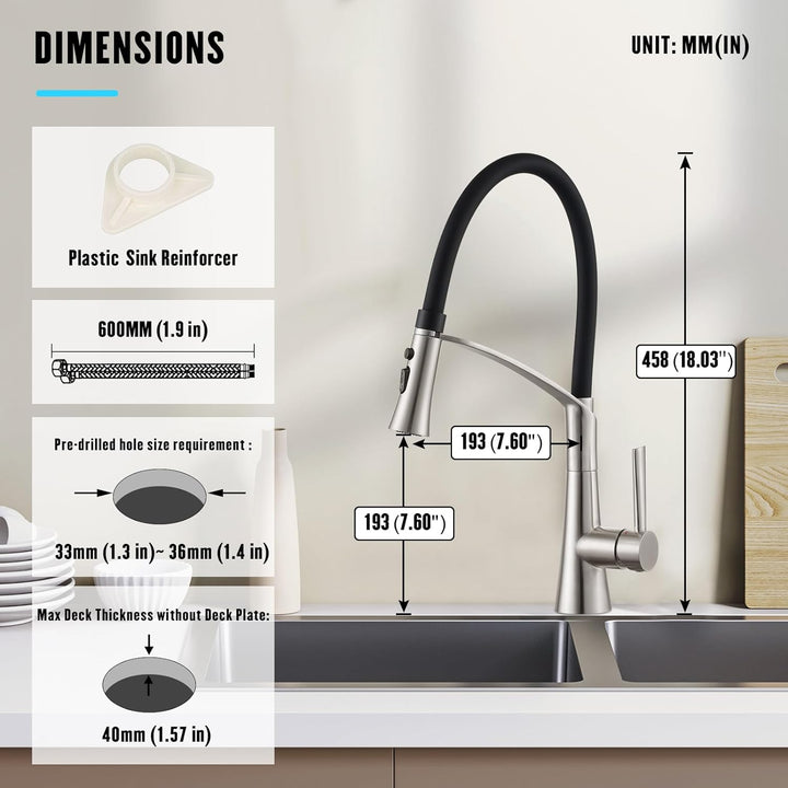 CREA Wasserhahn Küche mit 2 Funktionen Brause, Küchenarmatur mit Ausziehbarer Brause, 360° Drehbare