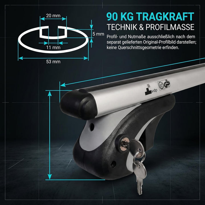 VDP Alu Relingträger XL135 kompatibel mit VW Sharan 96-09 Dachträger bis abschliessbar