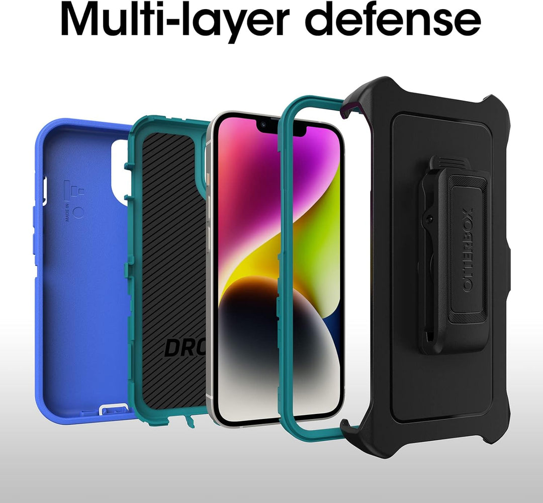 OtterBox Schutzhülle für iPhone 14 und iPhone 13 Defender Serie, Regenschutz (Blau), robust und lang