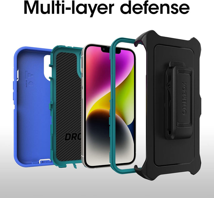 OtterBox Schutzhülle für iPhone 14 und iPhone 13 Defender Serie, Regenschutz (Blau), robust und lang